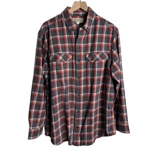 Duluth Men’s Flannel Shirt Large Orange Gray Plaid Button Up Long Sleeve Pockets